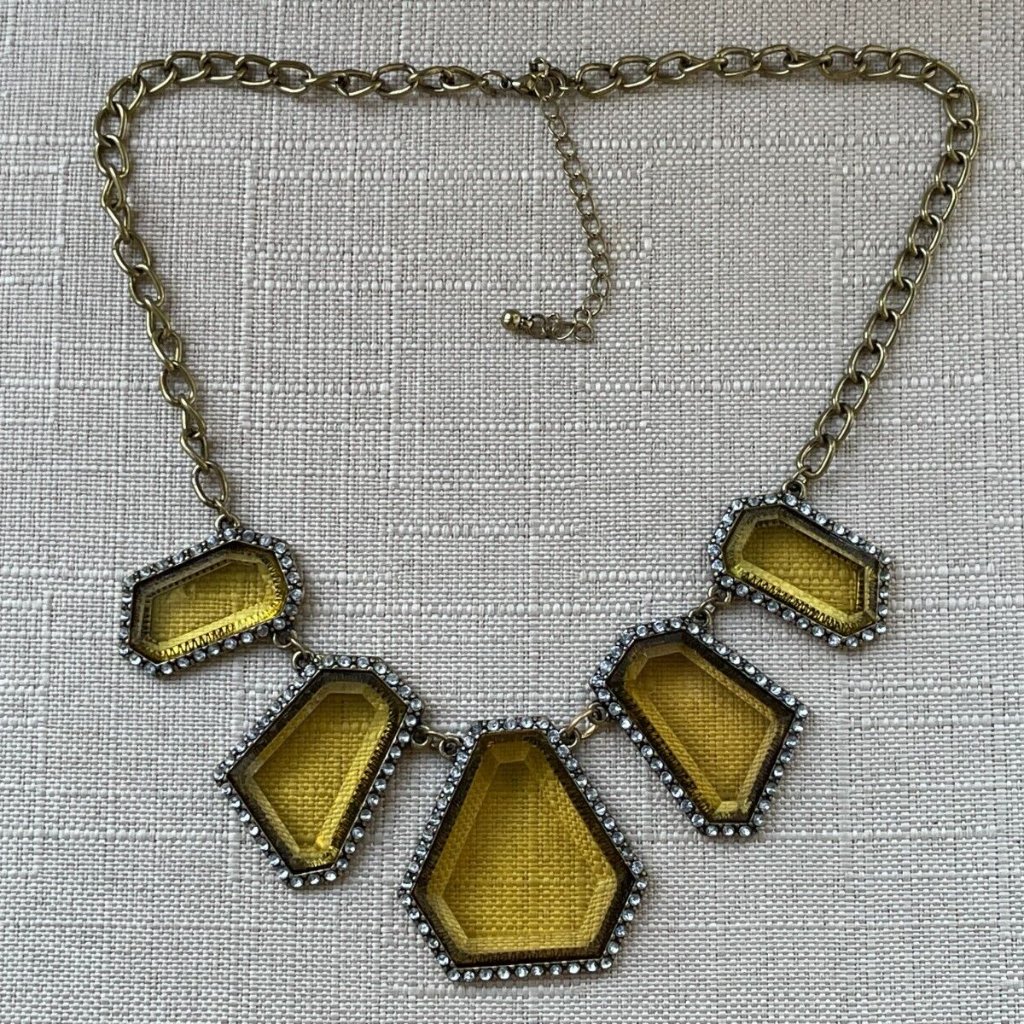 Women Necklace Gold Tone Chain Crystal Accent Yellow Statement Jewelry